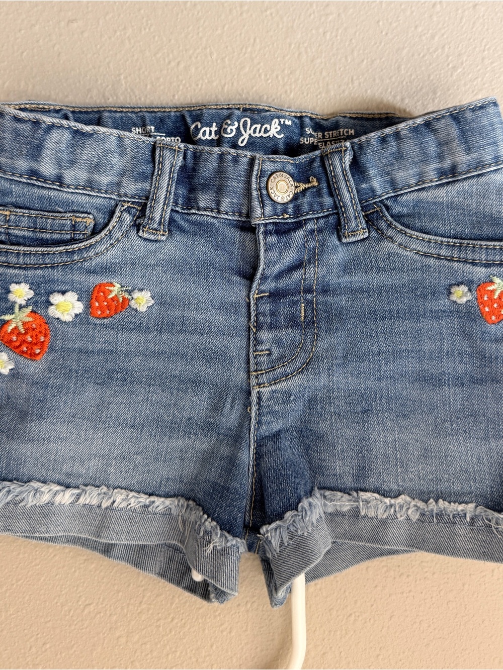 Cat & Jack Strawberry Embroidered Denim Shorts